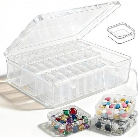 Lot de 30 petites boîtes de rangement pour perles – mini boîte de rangement – boîte de rangement – boîte de rangement avec couvercle – Pour ranger bijoux et perles – Plastique – Transparent (1/5)