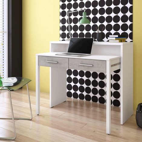 Schreibtisch Opaglio, Modulierbar, 2 Schubladen, 1 Fach, 98,6x36,6x86,9h cm Weiß Zement (1/4)