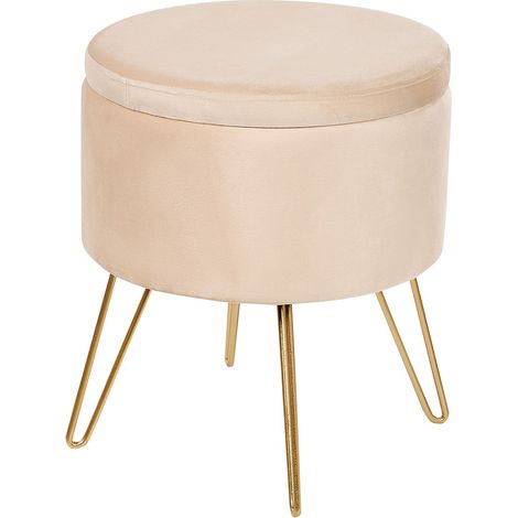 Pouf Coffre en Velours Beige Rangement Salon Assise Supplémentaire Silas (1/5)