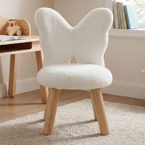 Wahson Kids Chair Faux Fur, Cute Toddler Chair with Wooden Legs, Butterfly Kids Armchair for Reading Bedroom, White (1/5)