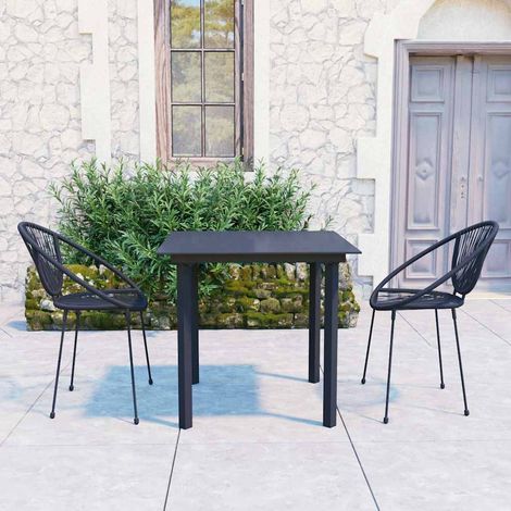 Ensemble repas extérieur 3 pièces en rotin PVC noir avec table et 2 chaises - PANGIVO (1/5)