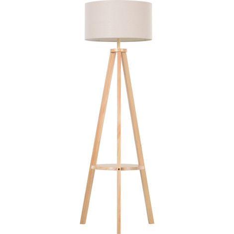 HOMCOM Lampada da Terra Altezza 154cm con Paralume in Lino, Legno