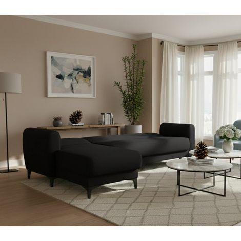 Divano Letto con Penisola - Contenitore di Apertura Click-clack, Nero Antracite, -, 230x153 cm Totness