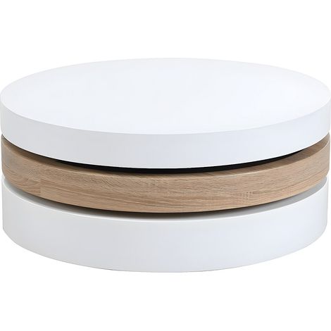 Tavolino girevole tondo in MDF Bianco e Rovere - JANITA (1/4)