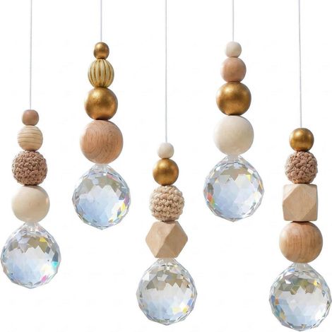 Set de 5 capteurs solaires en cristal avec perles en bois à suspendre, kit de bricolage pour décoration de fenêtre (1/4)