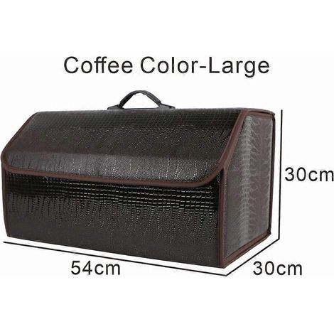 Boîte de rangement pliable pour voiture, organisateur en cuir grain crocodile pour coffre, sac de rangement étanche (marron - L)