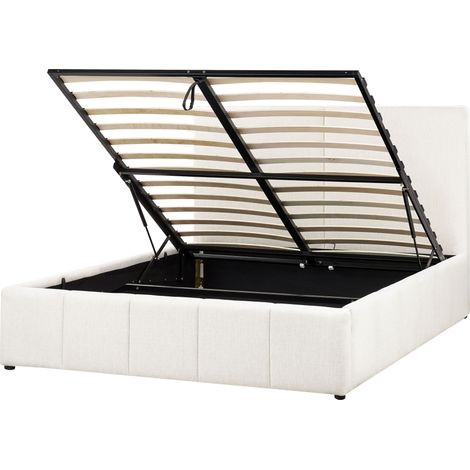 Cama con almacenaje tapicería de tela de poliéster con cabecero blanco crema 160 x 200 cm Castelnavet