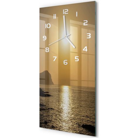Horloge Murale Rectangulaire Verticale Cadeau Original Design Moderne Mer au coucher du soleil 30x60 cm (1/5)