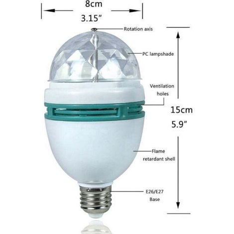 Ampoule Led - 3 W - Effet Disco Rotation Automatique - Culot E27 - Multicolore Rgb (1/4)