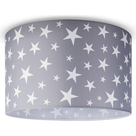 Paco Home Plafonnier Chambre Enfant Suspension Bébé Abat-Jour Tissu Rond Étoiles Design 6 (Ø45,5 cm), Plafonnier - Blanc (1/4)