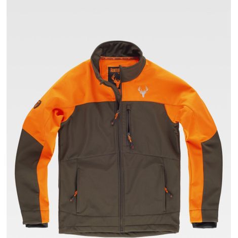 Chaqueta Workshell combinada de manga ranglan WORKTEAM S8631 S Naranja flúor / Verde caza (1/2)