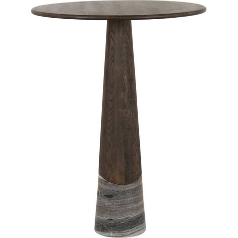Table de bar ronde en chêne fumé et marbre - chêne fumé charbon et marbre gris (1/5)