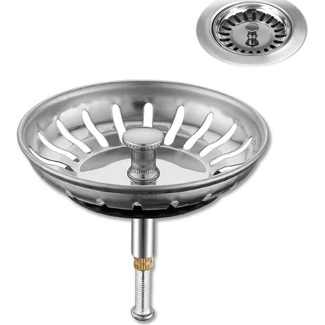 Universal Abflussstopfen mit Sieb,Abflusssieb Dusche Edelstahl Spülbecken Stöpsel,Höhenverstellbarer Spülbecken Sieb,Waschbeckenstöpsel Küche Stöpsel für Spülbecken (Silber, 80mm Breit)
