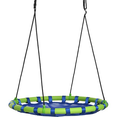Balançoire nid d'oiseau ronde, réglable en hauteur, suspendue pour enfant et adulte, jardin, charge max 150 kg, Ø 100 cm, bleu (1/5)