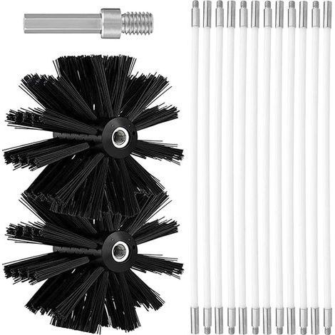 Lntyq – Kit de nettoyage de cheminée avec 12 tiges flexibles 410mm – 2 têtes en nylon résistantes – Pour poêles à bois et conduits métalliques (1/5)