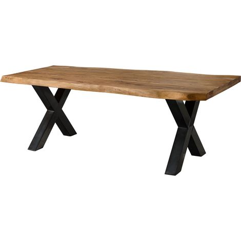 FREEFORM 5 tavolo da pranzo in legno di sheesham - verniciato natur / gambe in ferro X antracite lucido 200x100