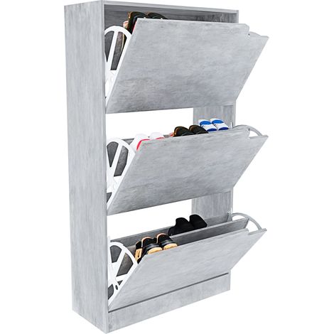 Scarpiera Portascarpe 3 Ante In Legno MDF Da Ingresso Salvaspazio A Ribalta Design Con Maniglie A Scomparsa Doppia Profondità Slim Soggiorno Casa Camera Ufficio 115 x 24 x 63 Cm (Grigio Cemento) (1/5)