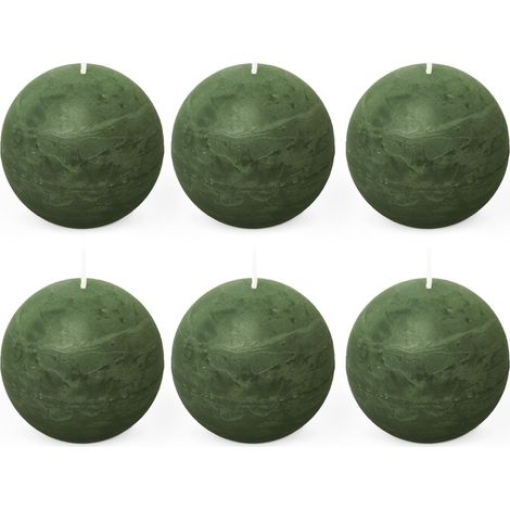 6x Bougie Boule Rustique 80 mm 24h - vert foncé (1/5)