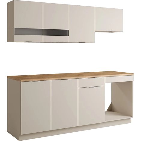 Cucina completa Con piano di lavoro 200 cm Beige e Naturale - CARMEO (1/5)