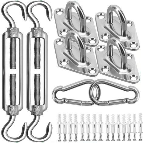 Kit de fixation pour voile d'ombrage - Kit de montage en acier inoxydable 304 - Robuste, durable et sûr - Argent