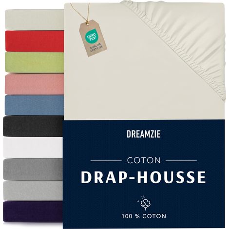 Drap Housse 70x160 100% Jersey Coton Certifié Oeko Tex Beige Linge de Lit avec Coins Elastiques (1/5)