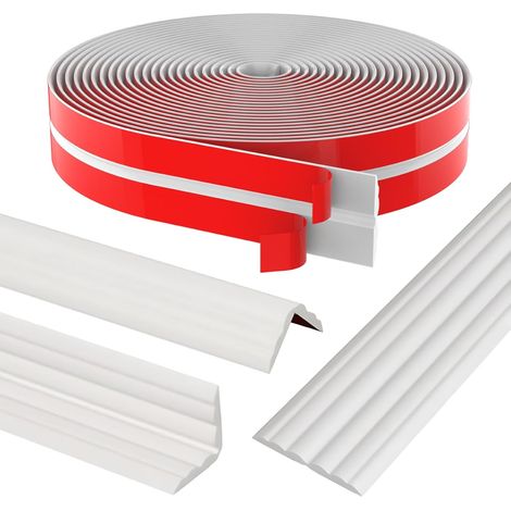 4M Corniere PVC, Baguette d'angle Flexibles Autocollants, Plinthe Souple Autoadhésive à Découper, Cornière Souple pour Arrondi, Protection Angle Mur, Baguette de Finition (1/5)