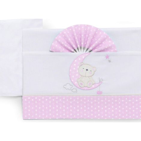 Italbaby 3-teiliges Bettwäscheset mit besticktem Mondmotiv in Rosa, 100 % Baumwolle