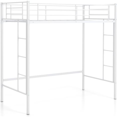 COSTWAY Metal Loft Bed Space-saving Loft Bed Frame with 2 Ladders-White