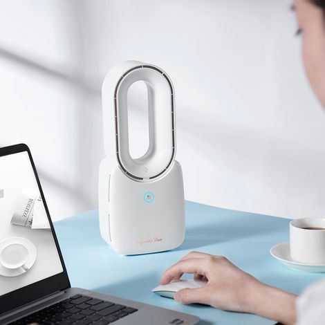 Ventilateur silencieux, petit et créatif, mini ventilateur électrique à quatre vitesses, portable, USB, sans pales, pour bureau ou maison. (1/2)