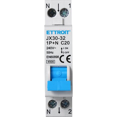 Interruttore magnetotermico 1P+N 20A 220V 45Ka 1 Modulo DIN Ettroit JX152040