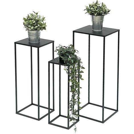 DanDiBo Blumenhocker Metall Schwarz Eckig Blumenständer Beistelltisch 96315 3er Set Blumensäule Modern Pflanzenständer Pflanzenhocker