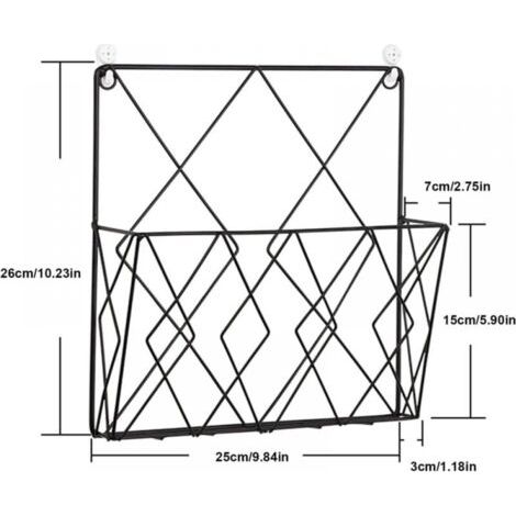 Revistero metálico multifuncional de pared para guardar revistas o periódicos (negro). (1/4)