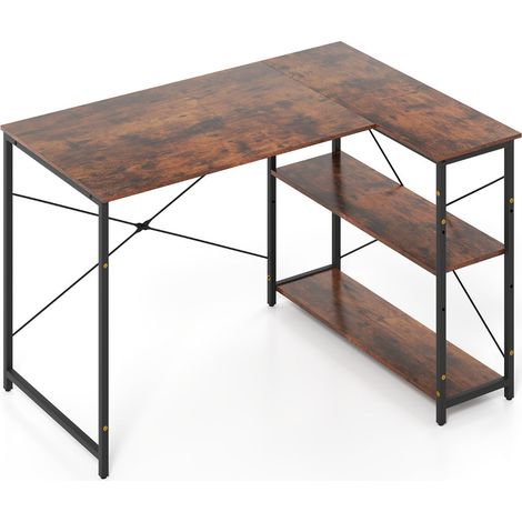 Bureau d'angle réversible 118 x 86 x 74 cm avec espace de rangement optimisé et confort ergonomique en bois manufacturé marron rustique