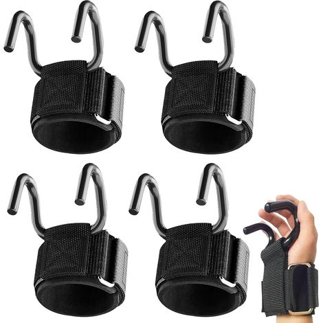 Crochet D'haltérophilie - 4 Pièces - Nylon Et Acier - Support Poignet - Powerlifting Et Deadlift - Noir (1/5)