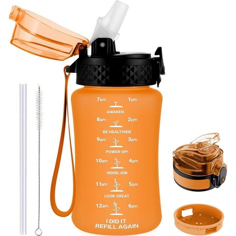 Trinkflasche Kinder Strohhalm BPAfrei 350ml 12oz-2 Deckel Orange (1/5)