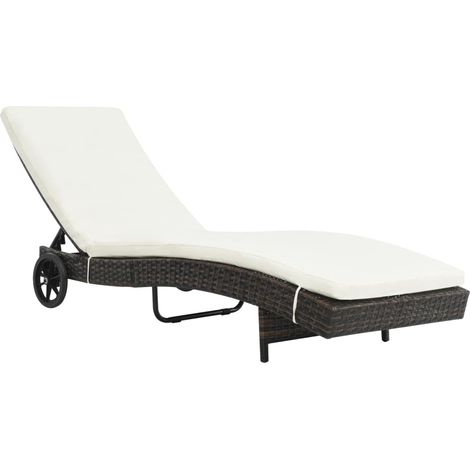Sonnenliege mit Rollen und Auflage Poly Rattan Braun