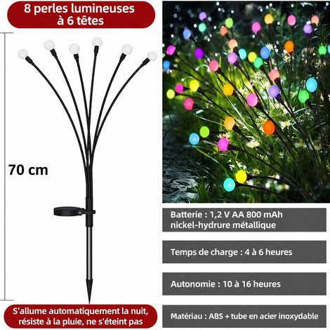 Lot de 8 lampes solaires lucioles 6 têtes lumière multicolore IP65 6 8 43 × 8 × 24 cm 800 g – Livraison gratuite