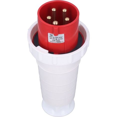 IP67 Industrial Socket Connector, IPERSHOPHER 5-pin 63A 220-415V Red, Outdoor Electrical Outlet, with Excellent Materials, Secure Fixing (1/5)