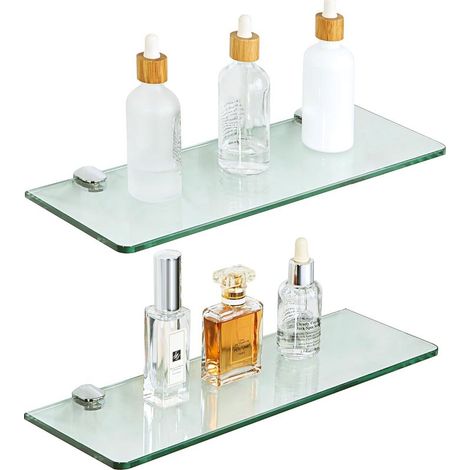 CYRILL –Étagère Murale en Verre Tablette Salle de Bain, Étagère de Douche en Verre Transparent Trempé de 7mm Épaisseur et Chromé Poli Supports, 2 Pcs Longueur 38cm, EGBL1012R-C-2P (1/5)