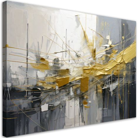 Wandbild für das Wohnzimmer Moderne Abstraktion in Grau und Gold 60x40 cm