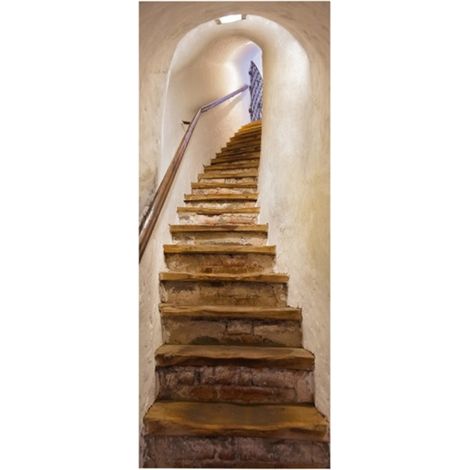 1 Autocollant 3D escalier, design illusion optique, adhésif autocollant, pour porte chambre, surface lisse (1/5)