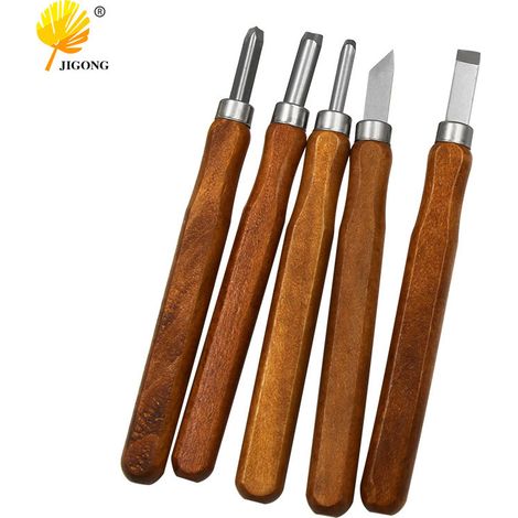 Ensemble de 5 couteaux à sculpter imitation acajou, outils de sculpture sur bois, couteaux à sculpter imitation acajou, couteaux à sculpter semi-circulaires, outils de travail du bois (1/5)