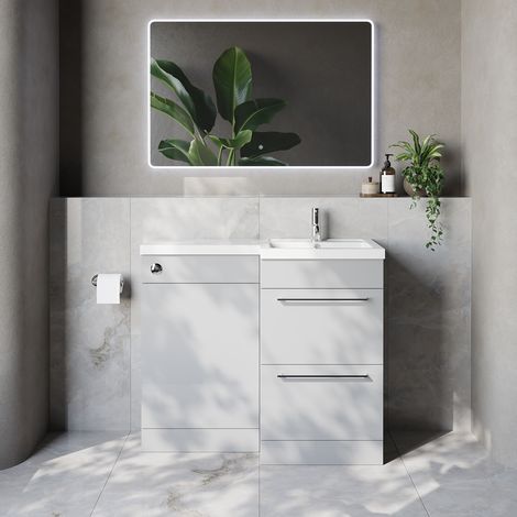 Napoli 390 Gloss Grey Pearl 1000mm 2 Drawer Vanity Unit Toilet Suite with Right Hand Square Lucia Basin - 1000mm - Chrome 320mm HandleWithout Kingston Toilet Pan