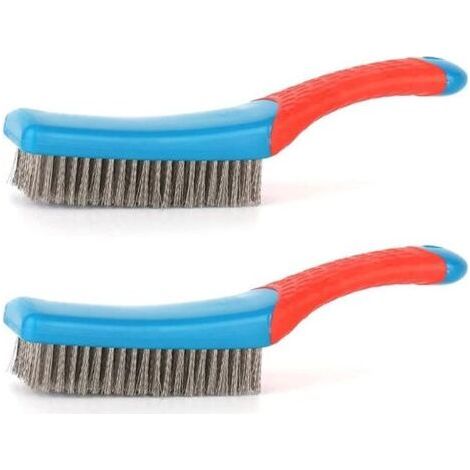 2 Pack Stainless Steel Wire Brush with Rubber Handle for Cleaning Rust, Welding Slag, Wood BBQ Grate Drill Bits (1/5)