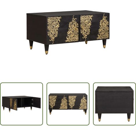 vidaXL Mango -  Couchtisch Schwarz 80 x 50 x 40 cm Massivholz Mango
