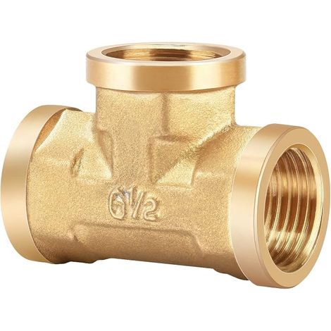 Brass T-piece 15/21 internal thread brass T-piece threaded connection brass fittings suitable for drinking water heating (1/5)