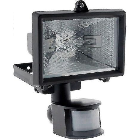 Projecteur halogène noir avec capteur - éclairage extérieur certifié IP44 CE, résistant aux intempéries et sr. (1/5)