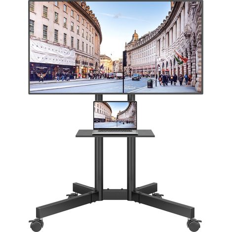 Support TV sur Pied avec Roulettes, Pied TV Universel Inclinable et Réglable en Hauteur 32-85 Pouces, Charge Max 55 kg, VESA 600x400 mm, Support Télévision Mobile avec Étagère pour Salon (1/5)