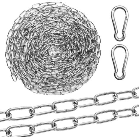 Chaine Acier Inoxydable, 1,5 mm x 6 m Chaîne Acier Inoxydable, Chaine Aciers pour Clôtures, Portes, Portails, Ascenseurs, Vélos, Plantes Suspendues, avec 2 Mousquetons (1/5)