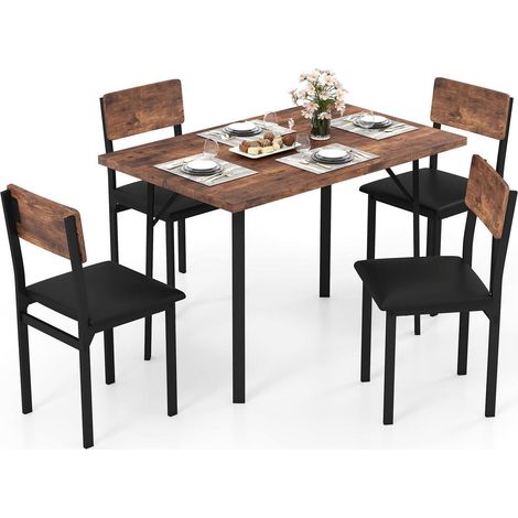 Essgruppe 5-teilig: Esstisch mit 4 Stühlen, Kunstleder & Holz, platzsparend (1/5)